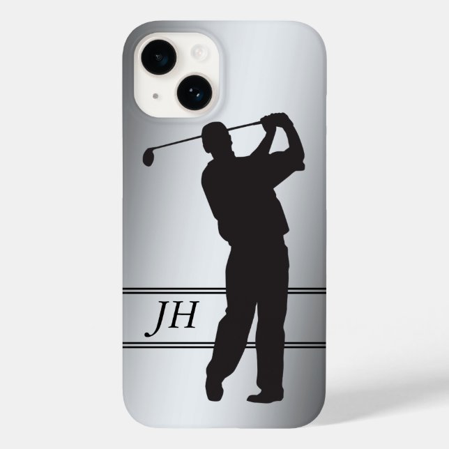 Funda De Case-Mate Para iPhone Monograma de Silhouette Golfer (Reverso )