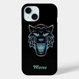 Funda Para iPhone 15 Monograma de silueta de tigre azul degradado