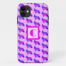 Funda Para iPhone 11 Monograma de silueta rosada de perro de Cocker Spa