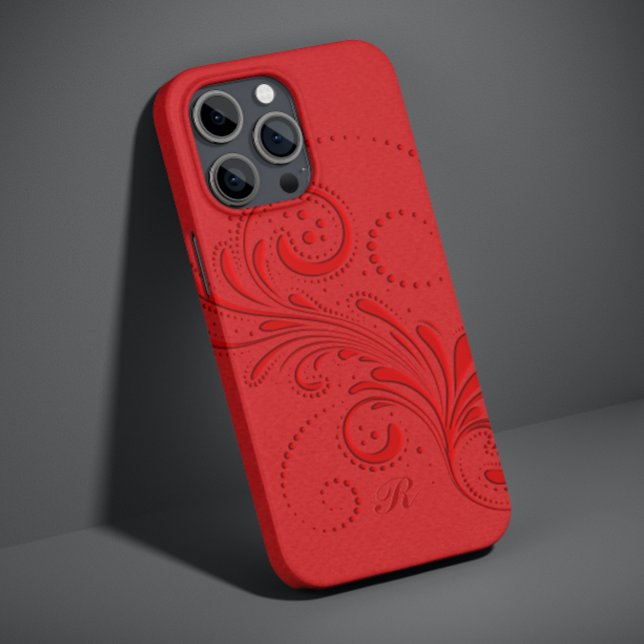 Funda De Case-Mate Para iPhone Monograma de Swirl Rojo Monocromático (Subido por el creador)
