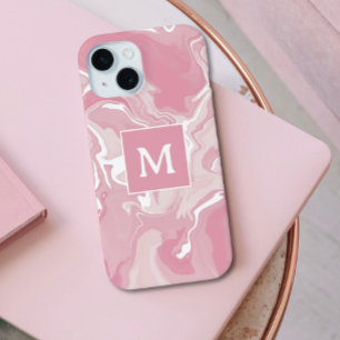 Funda Para iPhone 15 Monograma De Swirl Rosa Personalizado