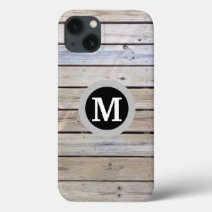 Funda Para iPhone 13 Monograma de tabla de madera rústica