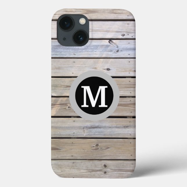 Funda De Case-Mate Para iPhone Monograma de tabla de madera rústica (Reverso)