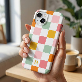 Funda Para iPhone 15 Monograma de tablero de ajedrez colorido