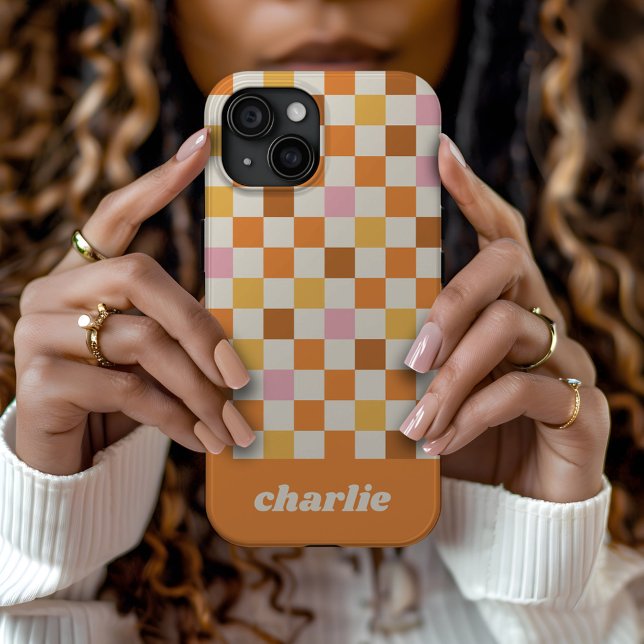 Funda De Case-Mate Para iPhone Monograma de tablero de cheques retro de moda (Subido por el creador)