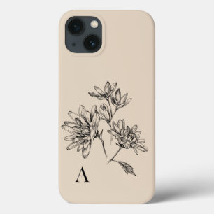 Funda Para iPhone 13 Monograma de Tan Negro Botánico Vintage