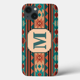 Funda Para iPhone 13 Monograma de Terracota Turquesa de diseño Suroeste