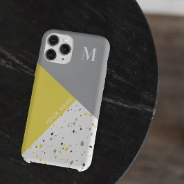 Funda Para iPhone 12 Monograma de Terrazo Gris Gemétrico Gemétrico De M