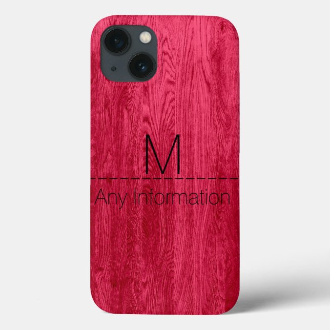 Funda De Case-Mate Para iPhone Monograma de textura de grano de madera roja (Reverso)
