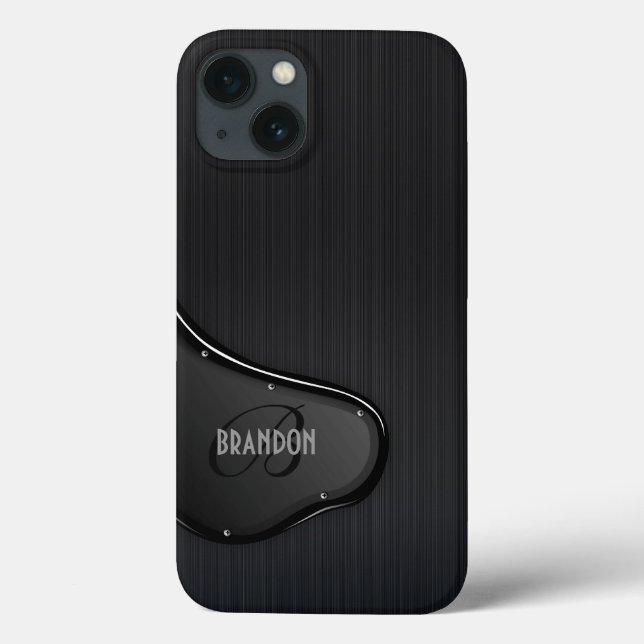 Funda De Case-Mate Para iPhone Monograma de textura metálica negra delgada (Reverso)