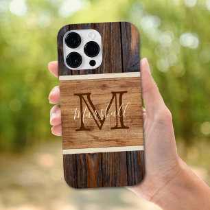 Funda Para iPhone 14 Pro Max De Case-Mate Monograma de tono de madera rústica