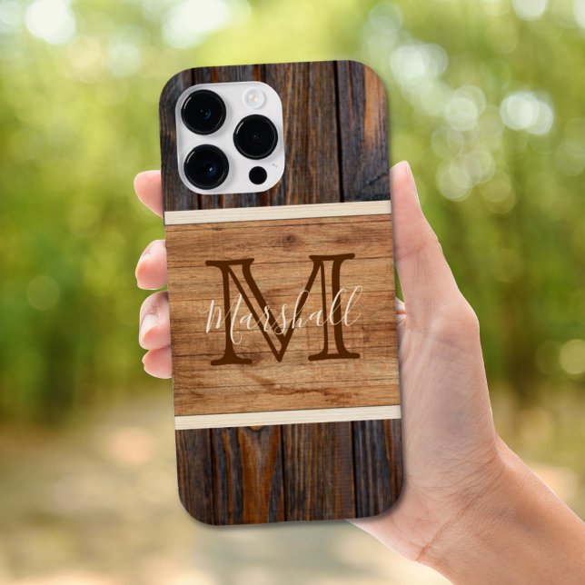 Funda De Case-Mate Para iPhone Monograma de tono de madera rústica (Subido por el creador)