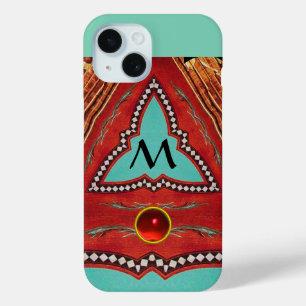 FUNDA PARA iPhone 15 MONOGRAMA DE TRIÁNGULO GEOMÉTRICO ABSTRACTO DE AZU
