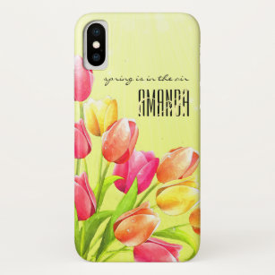 Funda Para iPhone X Monograma de tulipano de color de agua