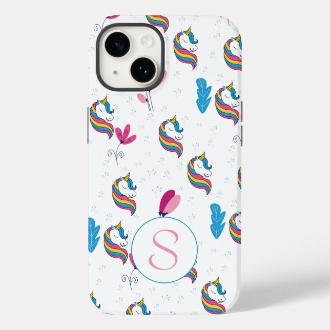 Funda De Case-Mate Para iPhone Monograma de Unicornio divertido (Reverso )