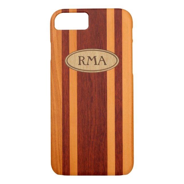 Funda De Case-Mate Para iPhone Monograma de Waikokos Hawaiano Faux Wood Surfboard (Reverso)