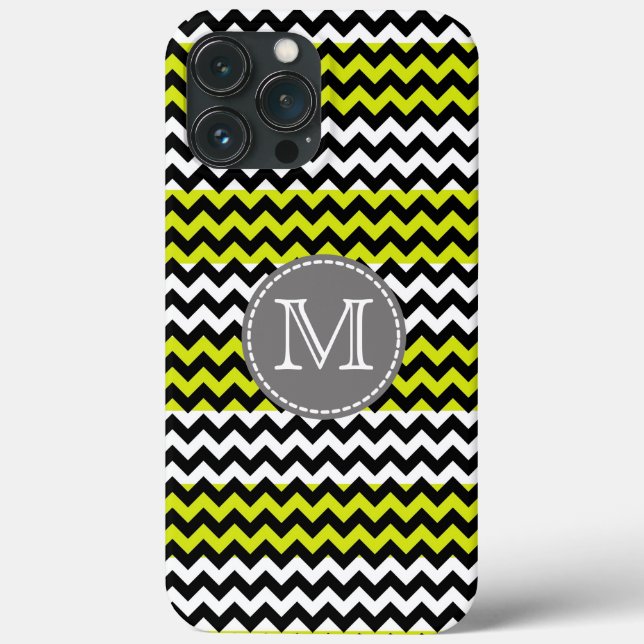 Funda De Case-Mate Para iPhone Monograma de zigzag verde negro (Reverso )