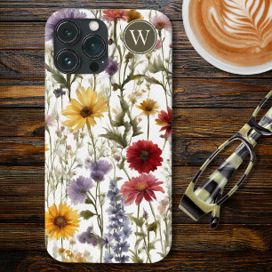 Funda Para iPhone 13 Pro Max Monograma del campo de las flores silvestres del p