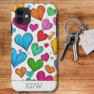 Funda Para iPhone 11 Monograma del corazón de color arcoiris