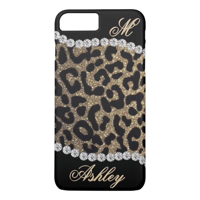 Funda De Case-Mate Para iPhone Monograma del leopardo y del diamante (Reverso)