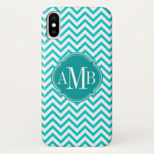 Funda Para iPhone X Monograma del modelo de la turquesa del zigzag de