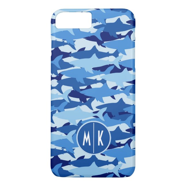 Funda De Case-Mate Para iPhone Monograma del modelo el | del tiburón azul (Reverso)