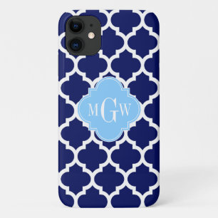 Funda Para iPhone 11 Monograma del nombre azul cielo azul azul marino m