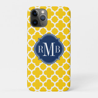 Funda Para iPhone 11 Pro Monograma del patrón amarillo y blanco de la hoja