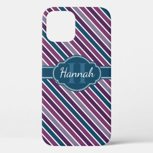 Funda Para iPhone 12 Monograma del patrón de banda negrita Verde azulad