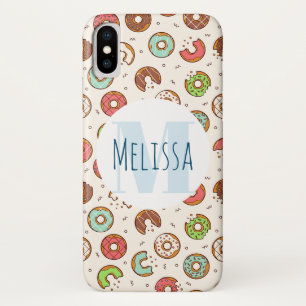 Funda Para iPhone X Monograma del patrón de donut color de estilo retr