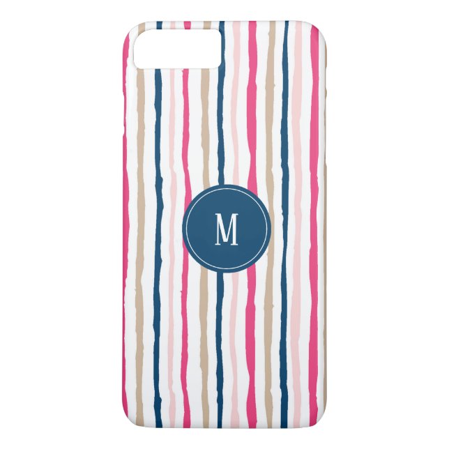 Funda De Case-Mate Para iPhone Monograma del patrón de franjas (Reverso)