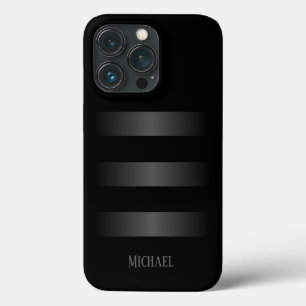Funda Para iPhone 13 Pro Monograma del patrón de franjas grises negras 