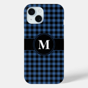 Funda Para iPhone 15 Monograma del patrón de la placa azul moderna