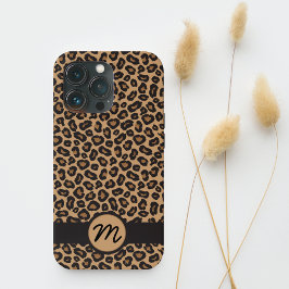 Funda Para iPhone 13 Pro Monograma del patrón de leopardo marrón