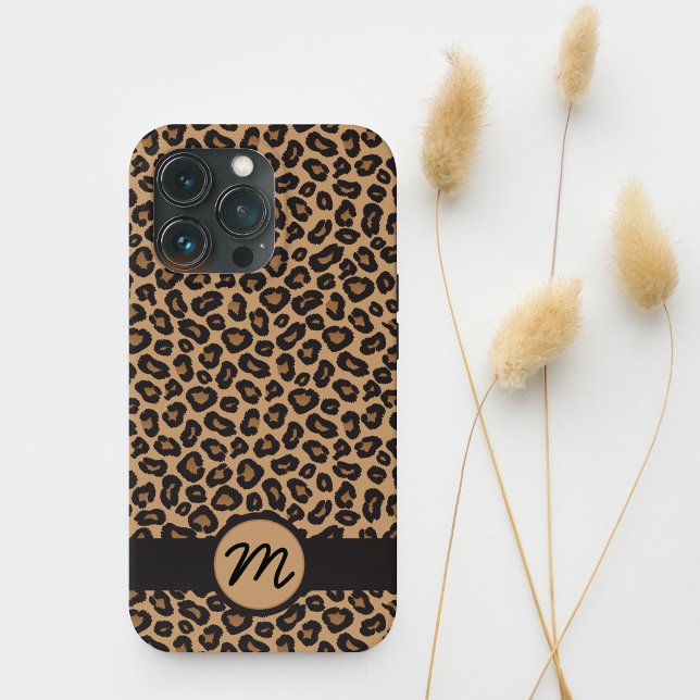Funda De Case-Mate Para iPhone Monograma del patrón de leopardo marrón (Subido por el creador)