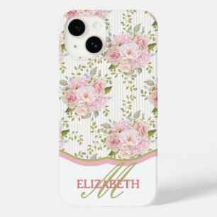 Funda Para iPhone 14 De Case-Mate Monograma del patrón de los buquetes florales rosa