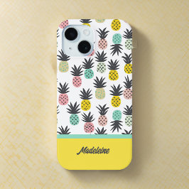 Funda Para iPhone 15 Monograma del patrón de piña amarillo dorado