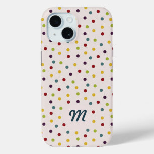 Funda Para iPhone 15 Monograma del patrón de puntos coloridos y diverti