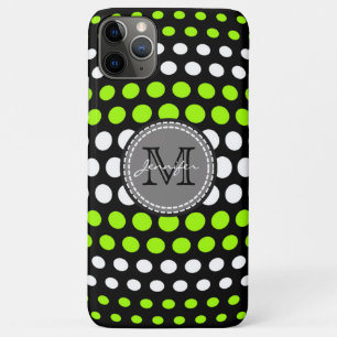Funda Para iPhone 11 Pro Max Monograma del patrón de puntos de polka blanco y l