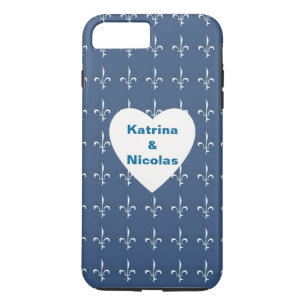 Funda Para iPhone 8 Plus/7 Plus Monograma del patrón del corazón de los ancla azul