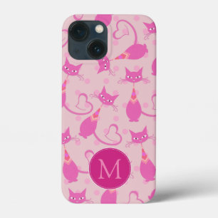 Funda Para iPhone 13 Mini Monograma del patrón del gato brillante de color r