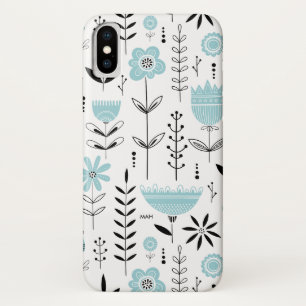 Funda Para iPhone X Monograma del patrón floral azul escandinavo