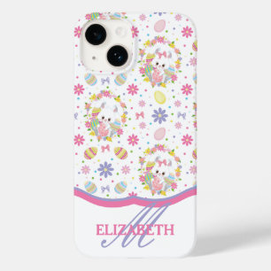 Funda Para iPhone 14 De Case-Mate Monograma del patrón floral de los conejos de Pasc