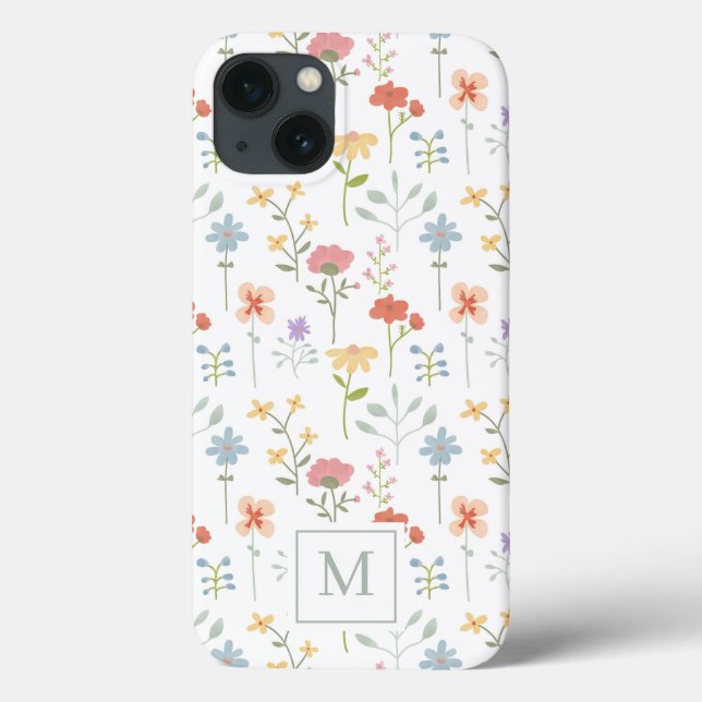 Funda De Case-Mate Para iPhone Monograma del patrón floral silvestre (Reverso)