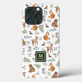 Funda Para iPhone 13 Pro Monograma del patrón forestal de leafy