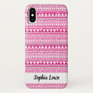 Funda Para iPhone X Monograma del patrón tribal rosa
