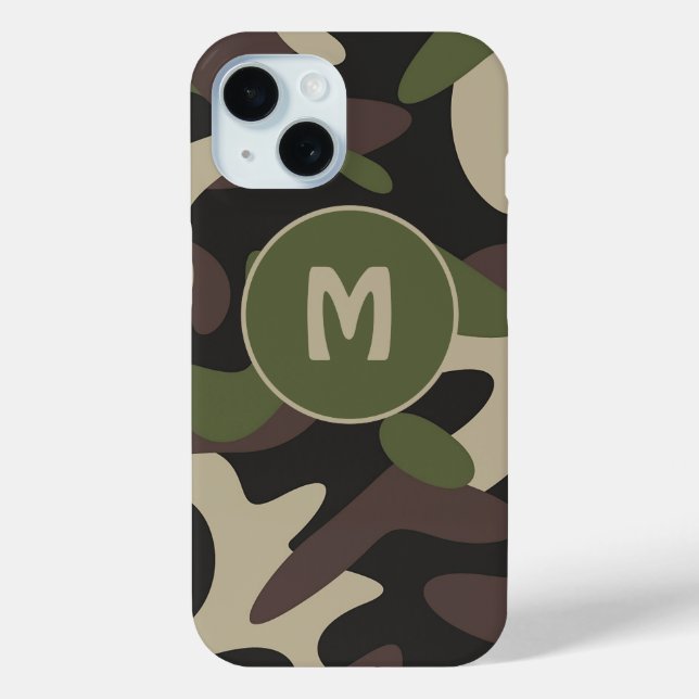Funda De Case-Mate Para iPhone Monograma del patrón verde marrón del camuflaje mi (Reverso )