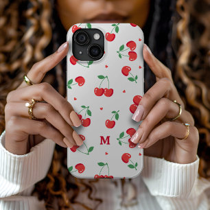 Funda Para iPhone 15 Monograma del Personalizado Cherry Hearts