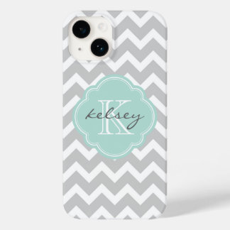 Funda Para iPhone 14 De Case-Mate Monograma del Personalizado de Chevron gris y blan