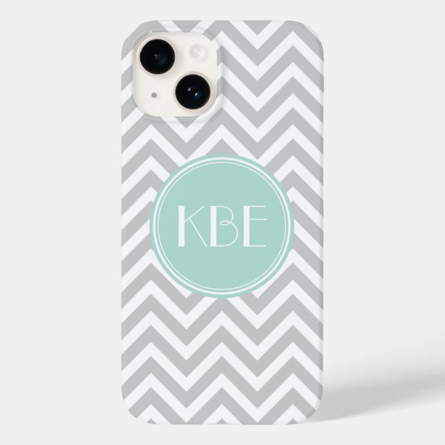 Funda De Case-Mate Para iPhone Monograma del Personalizado de Chevron gris y blan (Reverso )